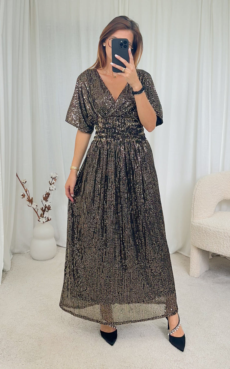 Robe longue à sequins dorés MELLO 🇮🇹