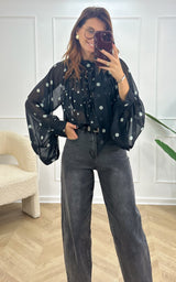 Blouse à pois AMETHYS - noir et blanc