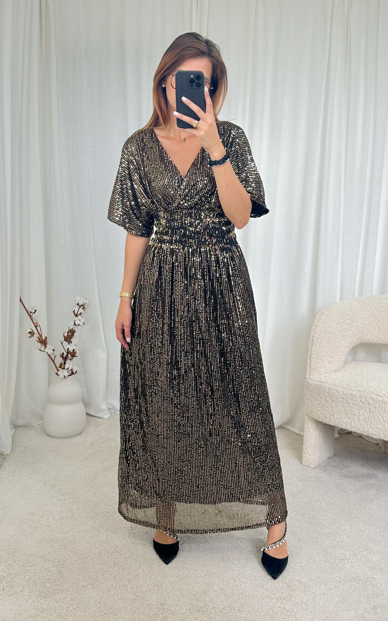 Robe longue à sequins dorés MELLO 🇮🇹