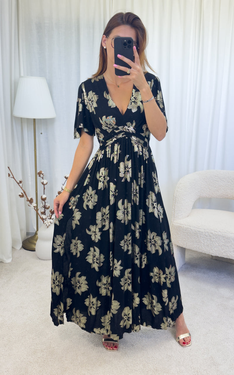 Robe longue noire et dorée GILLIS