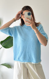 Pull asymétrique COMO - bleu et blanc