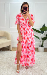 Robe longue SOREN - rose et blanc