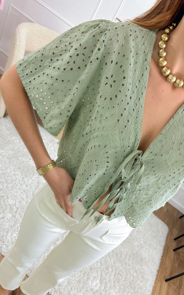Blouse dentelle SORAYA - vert sauge 🇮🇹