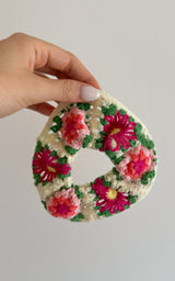 Chouchou crochet TOLEDO - rose, vert et écru