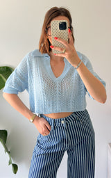 Pull crochet CORUNA - bleu