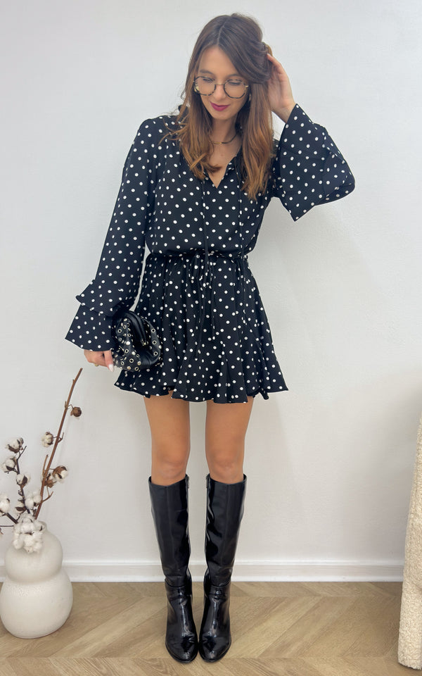 Robe à pois ELARA - noir et blanc