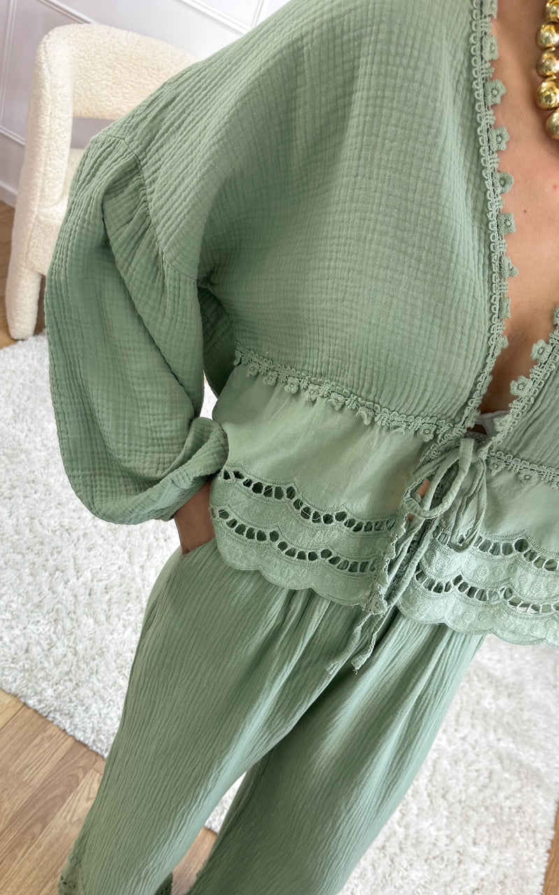 Ensemble gaz de coton NELYAN - kaki 🇮🇹