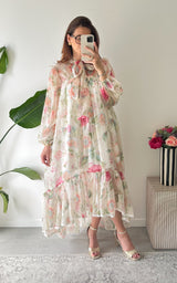 Robe longue fleurie RIOMAGGIORE - écru et rose