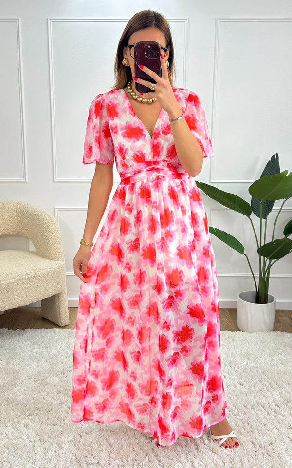 Robe longue SOREN - rose et blanc