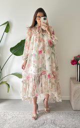 Robe longue fleurie RIOMAGGIORE - écru et rose