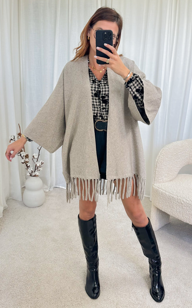 Poncho beige à franges GIO