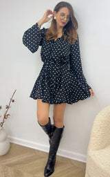 Robe à pois ELARA - noir et blanc