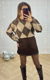 Pull carreaux SOLENEA - chocolat