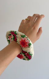 Chouchou crochet TOLEDO - rose, vert et écru