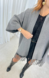 Poncho gris à franges GIO