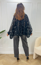 Blouse à pois AMETHYS - noir et blanc