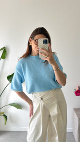 Pull asymétrique COMO - bleu et blanc