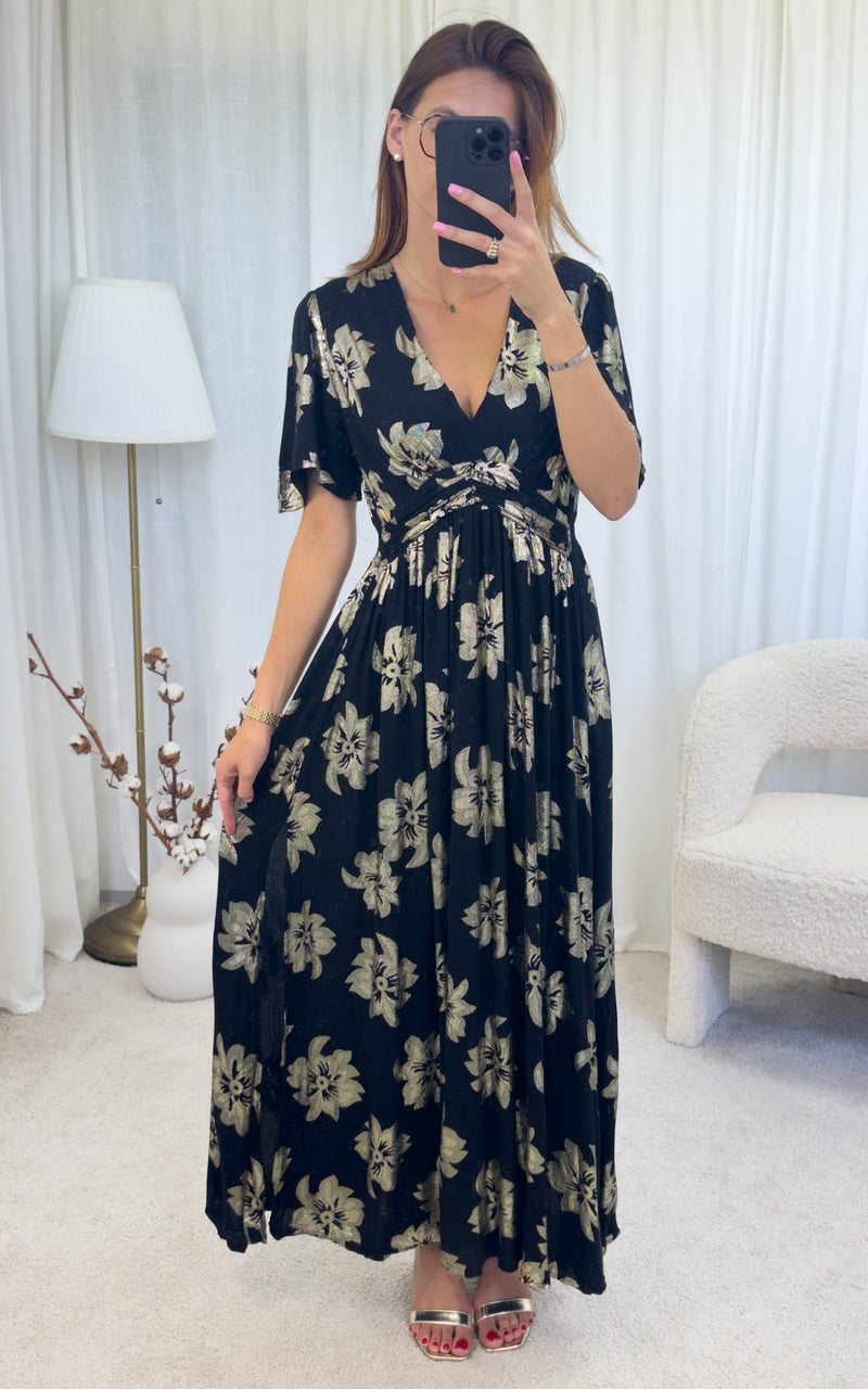 Robe longue noire et dorée GILLIS