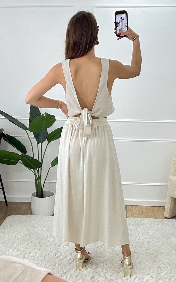Top en lin dos nu ORLANE - beige