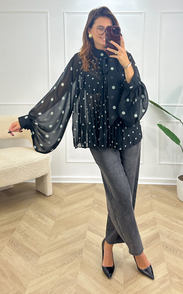 Blouse à pois AMETHYS - noir et blanc