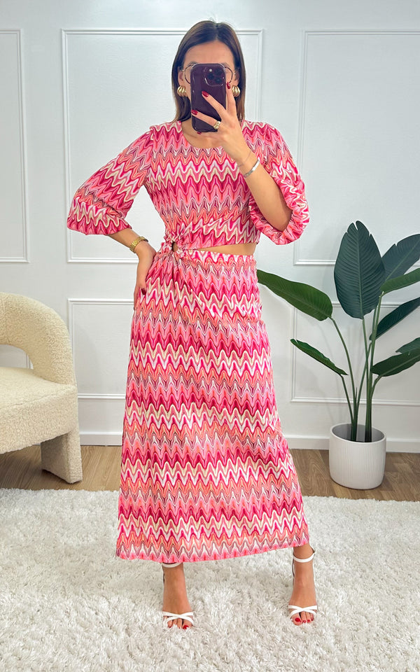 Robe crochet SORENZA - rouge et rose