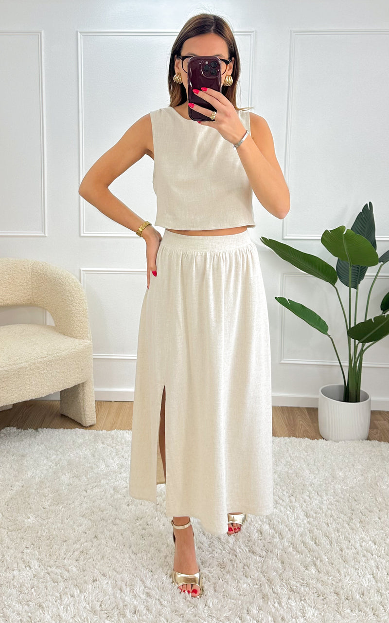 Top en lin dos nu ORLANE - beige