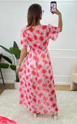 Robe longue SOREN - rose et blanc