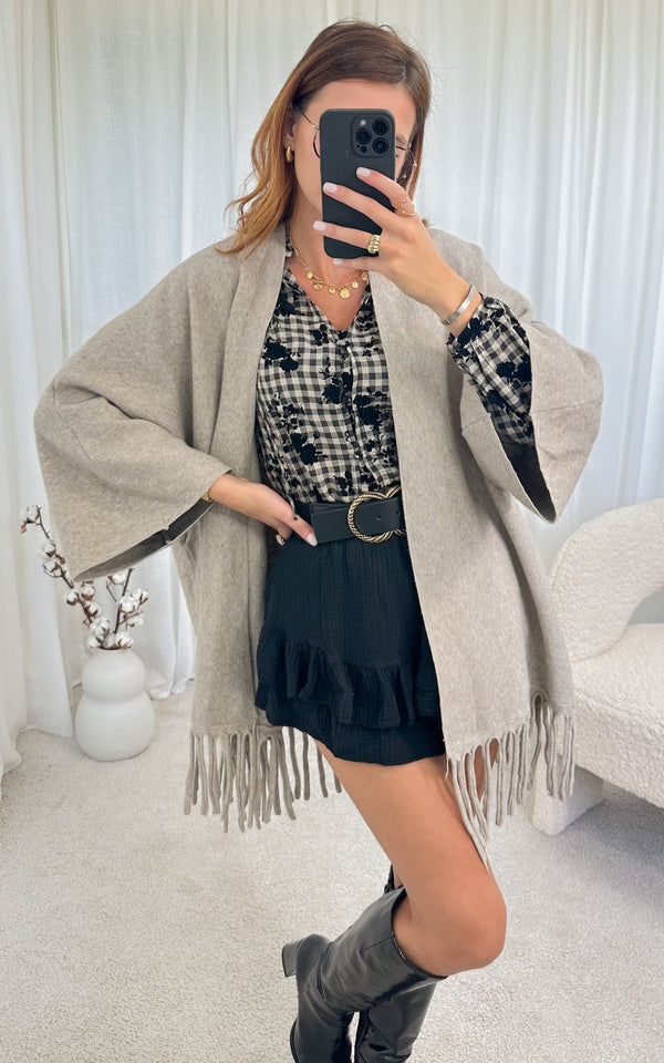 Poncho beige à franges GIO