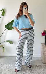 Pantalon crochet SIRMIONE - bleu et écru