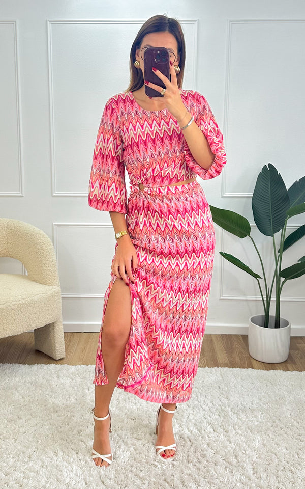 Robe crochet SORENZA - rouge et rose