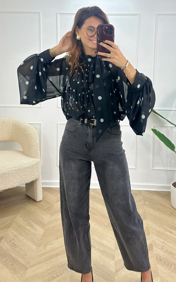 Blouse à pois AMETHYS - noir et blanc