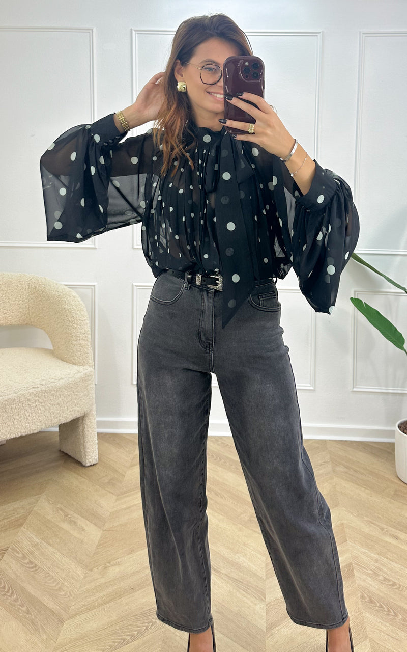 Blouse à pois AMETHYS - noir et blanc
