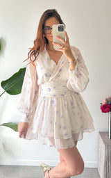 Robe fleurie MANAROLA - écru et violet
