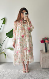 Robe longue fleurie RIOMAGGIORE - écru et rose