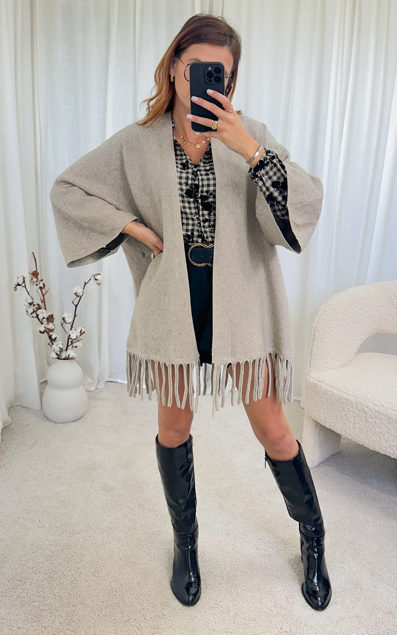 Poncho beige à franges GIO