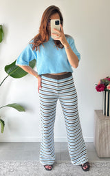 Pantalon crochet SIRMIONE - bleu et écru