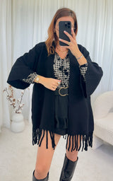 Poncho noir à franges GIO