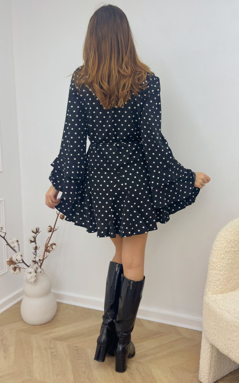 Robe à pois ELARA - noir et blanc