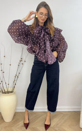 Blouse à pois NEO - aubergine et blanc