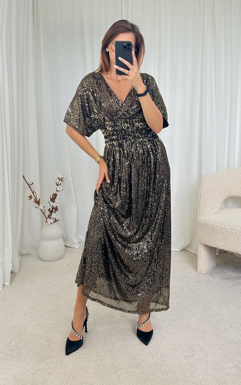 Robe longue à sequins dorés MELLO 🇮🇹