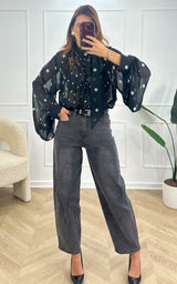 Blouse à pois AMETHYS - noir et blanc