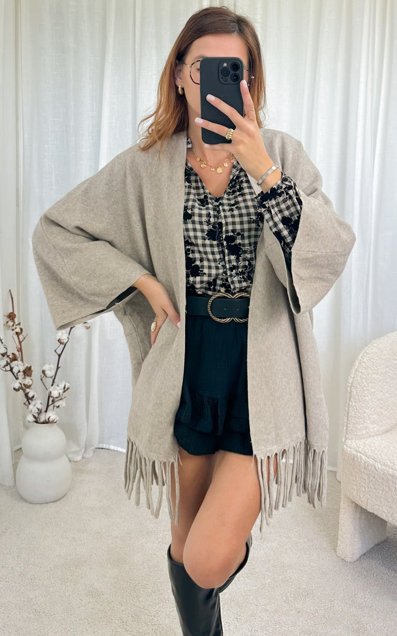 Poncho beige à franges GIO