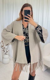 Poncho beige à franges GIO