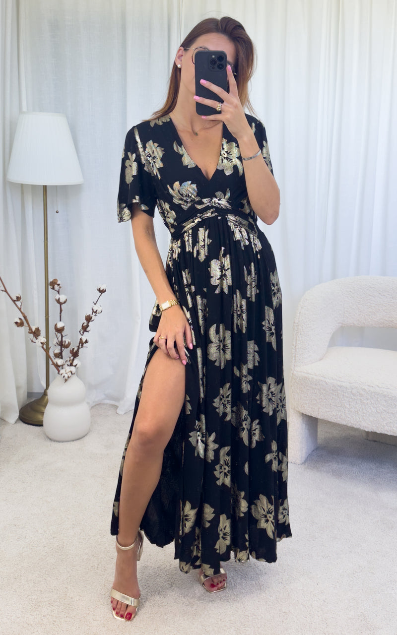 Robe longue noire et dorée GILLIS