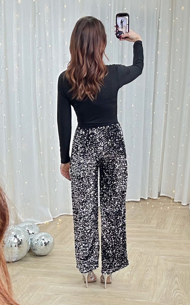 Pantalon sequin CRISTAL - argenté et noir 🇮🇹