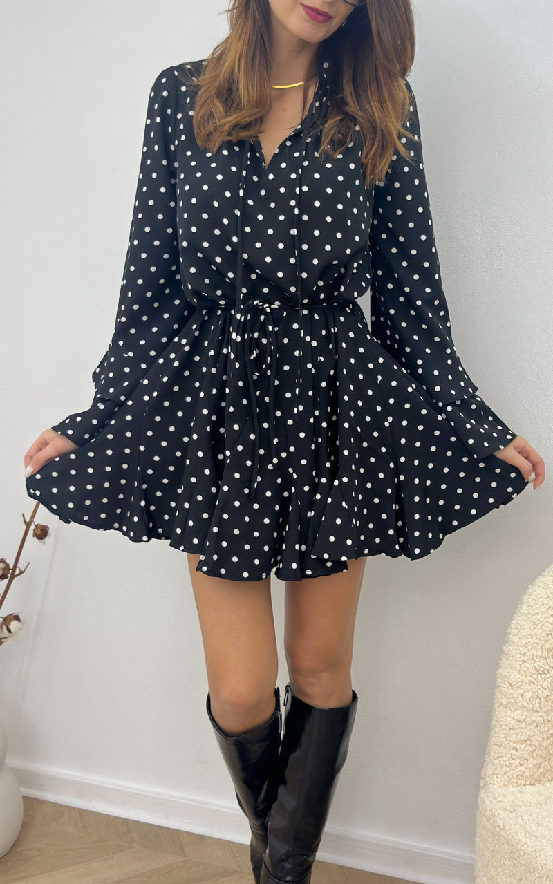 Robe à pois ELARA - noir et blanc