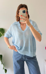 Pull crochet CORUNA - bleu