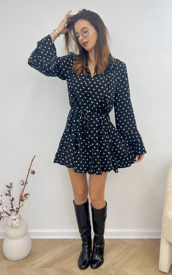 Robe à pois ELARA - noir et blanc