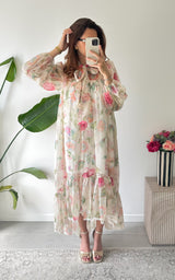 Robe longue fleurie RIOMAGGIORE - écru et rose