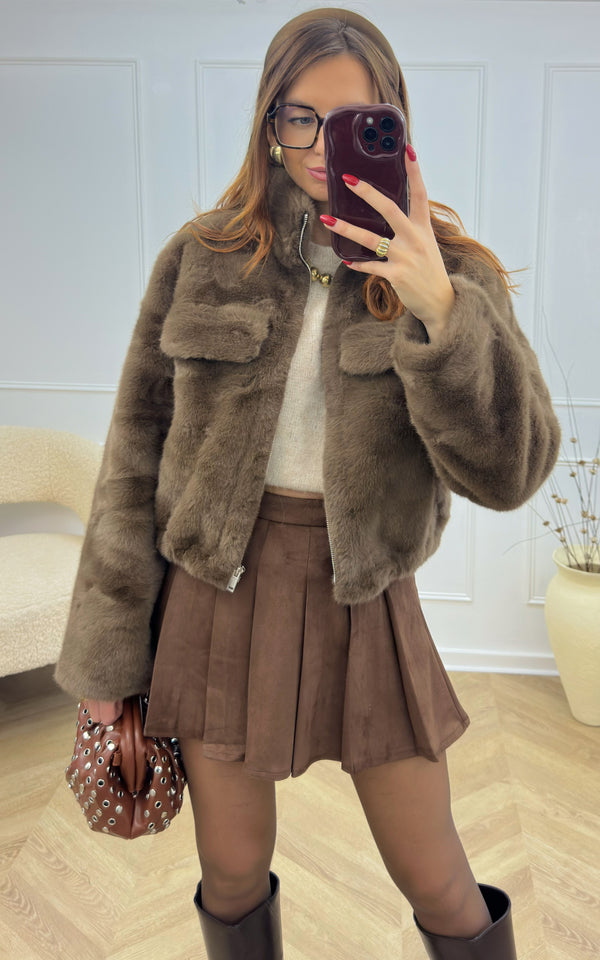 Veste fausse fourrure BELLIE - chocolat